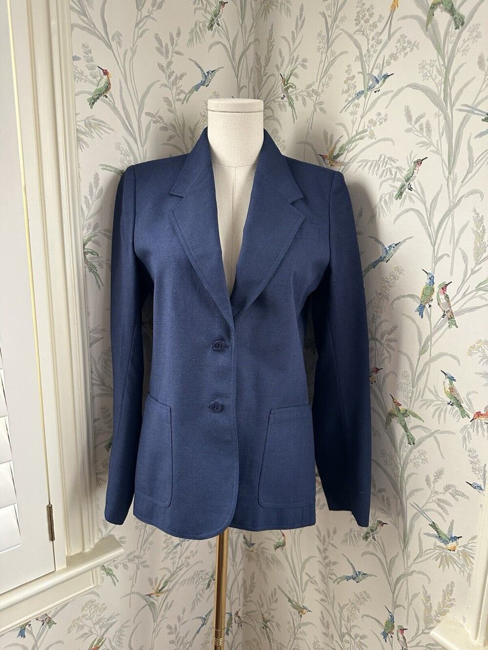Vintage AUSTIN REED Knit Blue Blazer Made In United Kingdom Size 4 Medium
